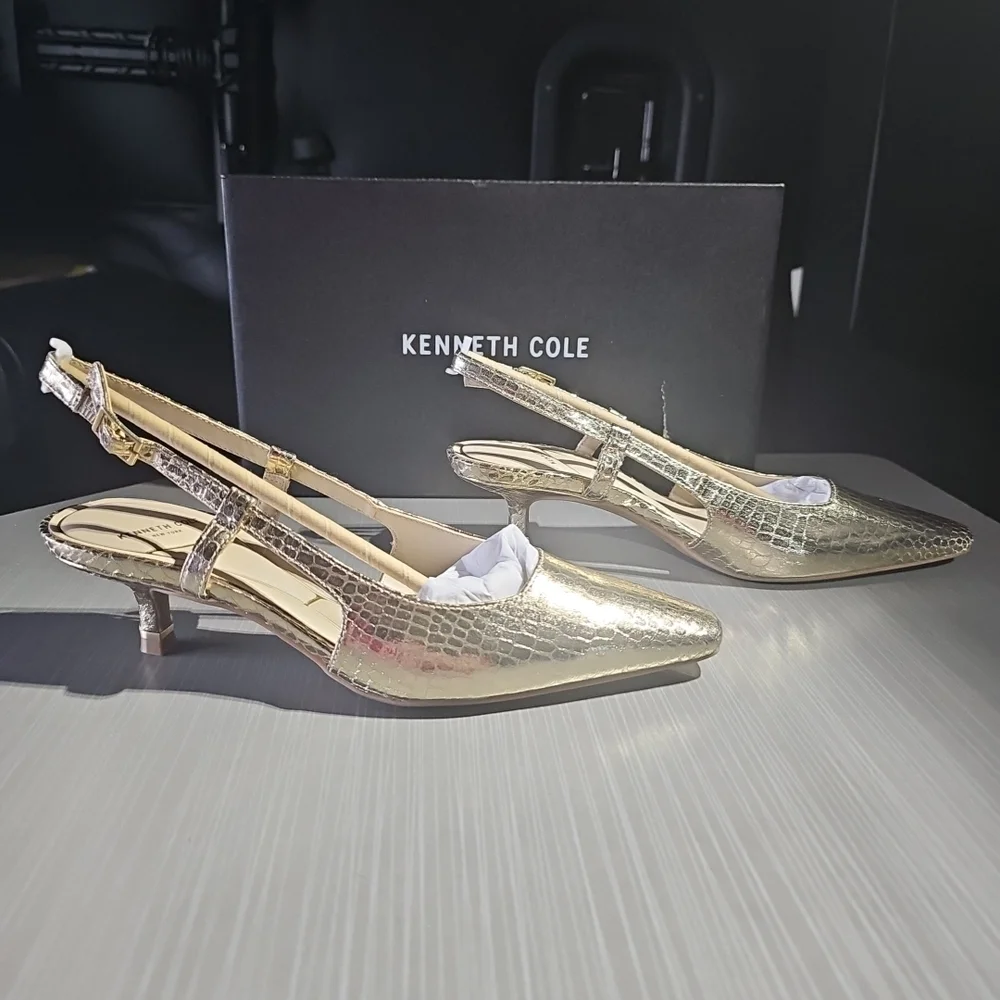 Kenneth Cole Martha Chic Elegant Slingback Kitten Heels Soft Gold Size 7M NEW - Picture 5 of 12